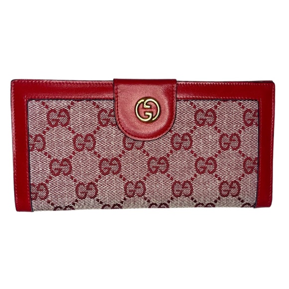 Gucci Vintage 1974 Red GG Signature Canvas + Leather Long Wallet *NIB* - Picture 2 of 9